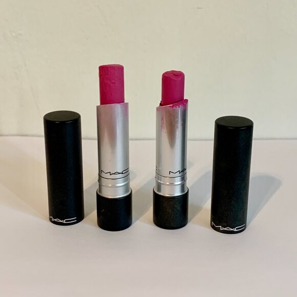 (2) MAC Pro Longwear Love Forever Lipstick USED Pink Rare Flawed Creme Disco SET - Picture 2 of 12